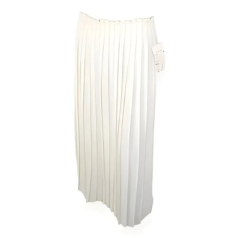 NWT Vintage Pierre Cardin Ivory Cream White Pleated Minimalist Neutral Skirt M